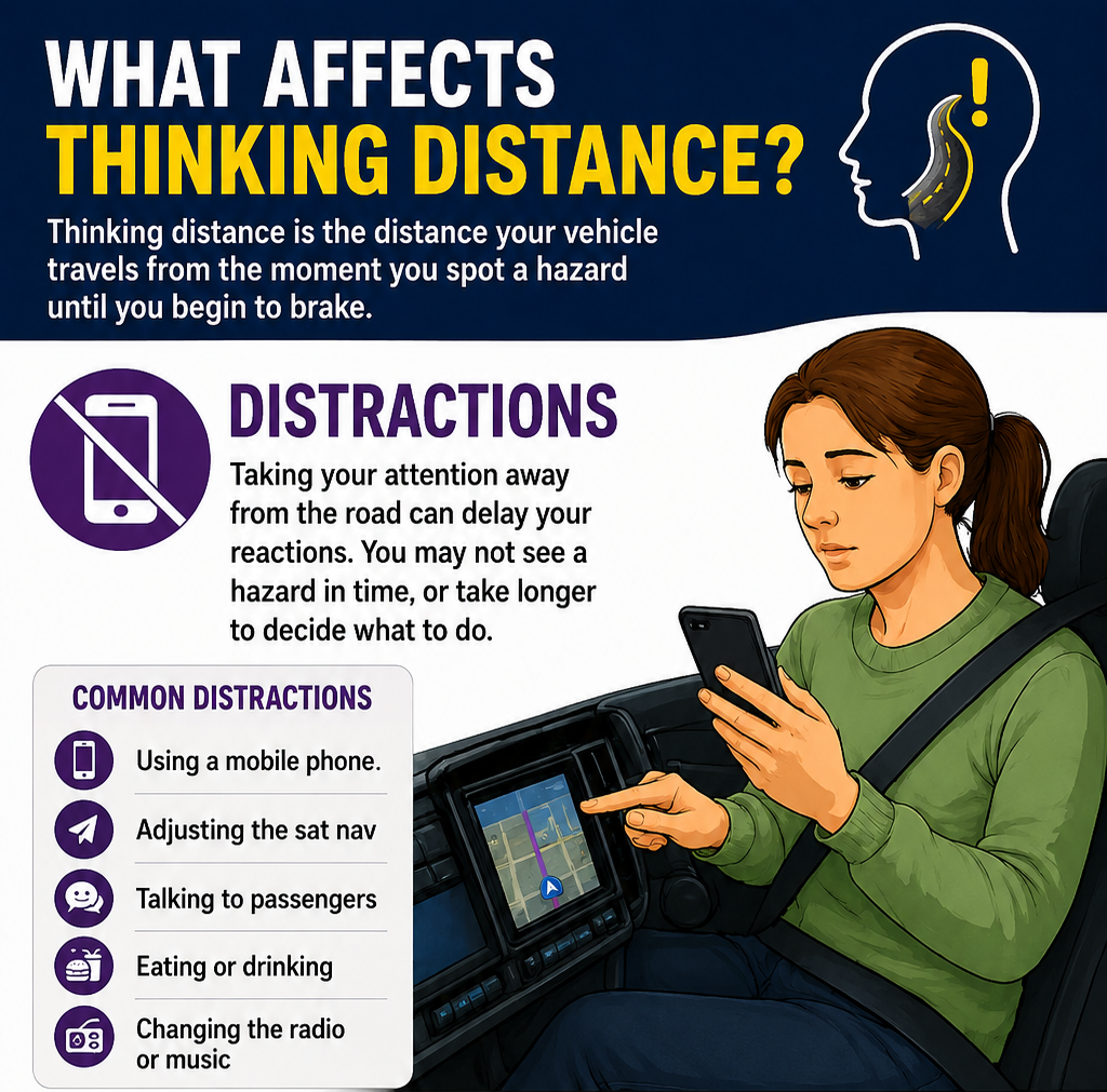 what affects thinking distance when driving distractions