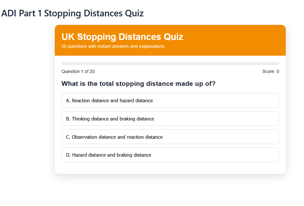 adi part 1 stopping distances